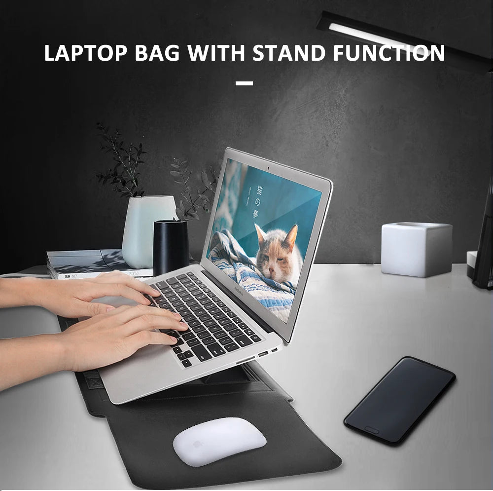 Premium Leather Laptop Sleeve and Stand